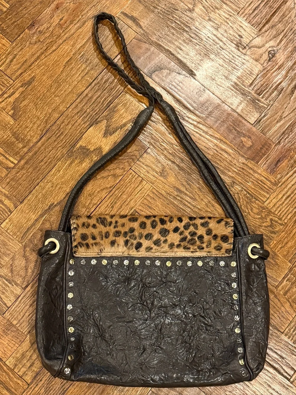 Old Gringo Calf Hair Studded Leather Flap Shoulder Bag Purse